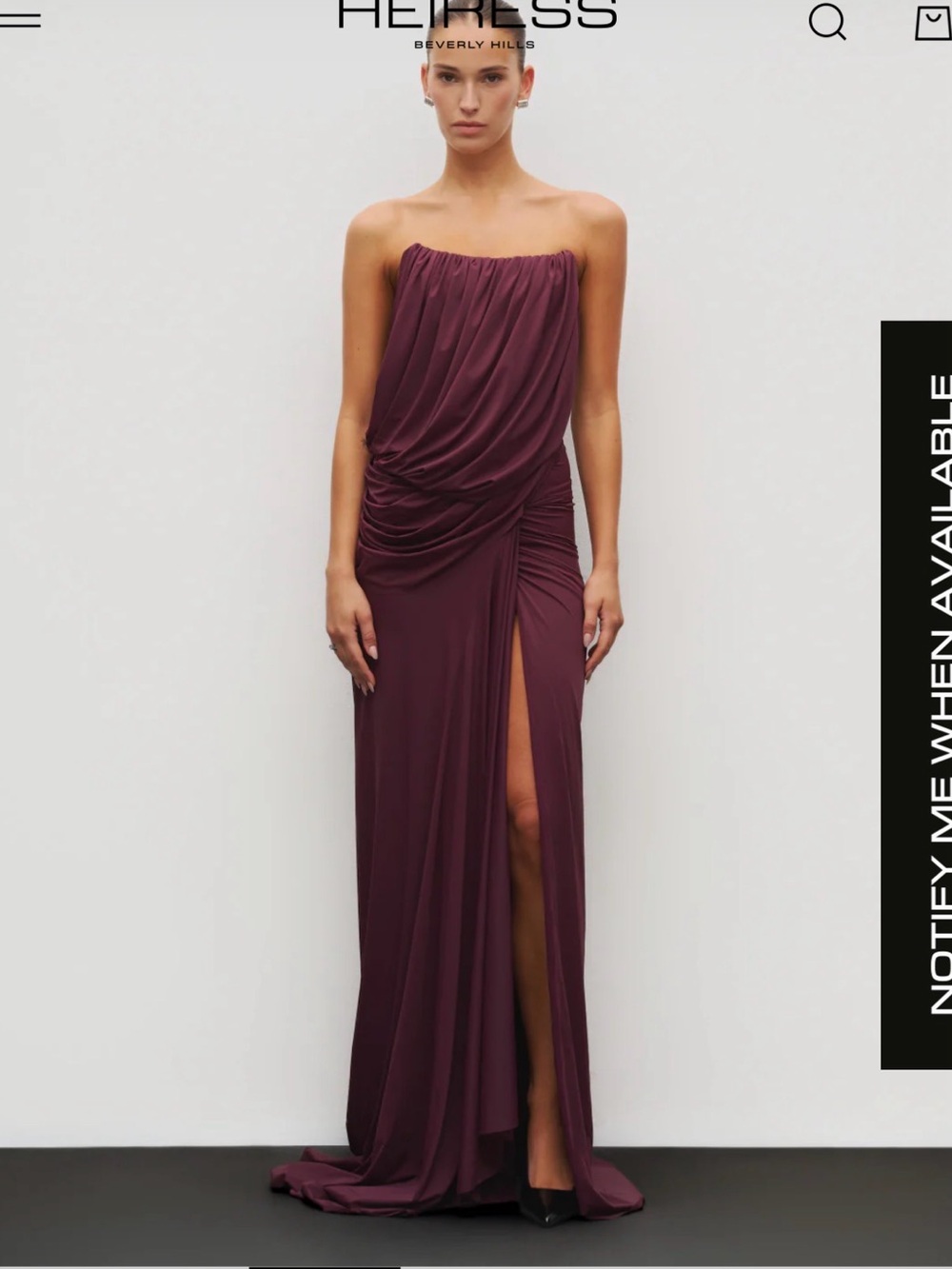 Heiress Strapless Draped Burgundy Evening Gown